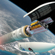 Conceptual image showing the launch of the Webb telescope, with the fairing falling away.